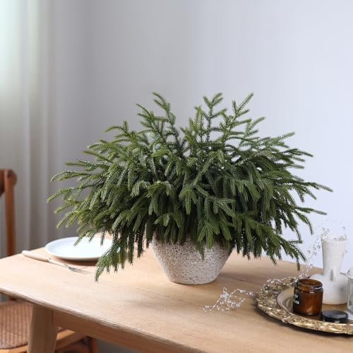 16Pcs 18"Lifelike Touch Artificial Christmas Norfolk Pine Branches for Vase