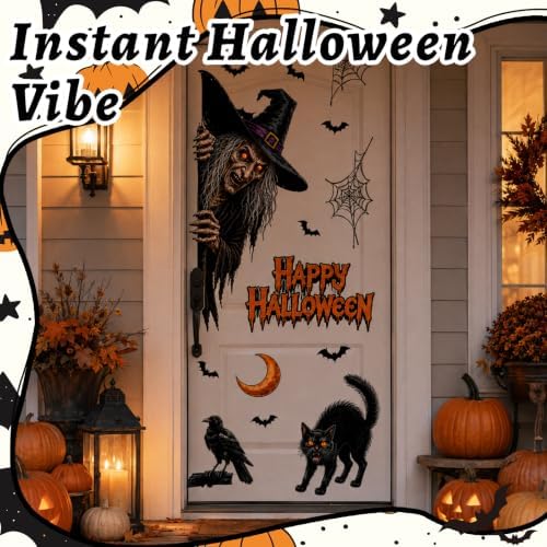 44.88 x 15.75 in Halloween Door Decals Giant Witch Cat Stickers