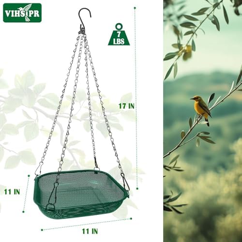 Hanging Platform Bird Feeder for Outdoors, 11 in Square Tray, Green