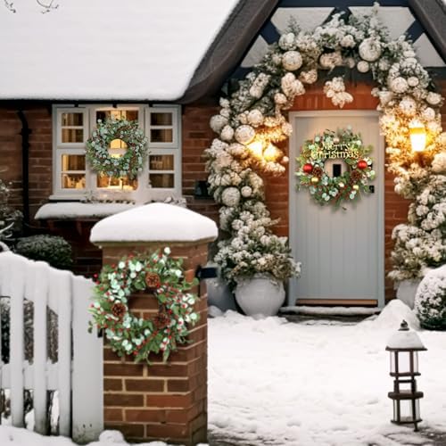 Zeyune 4 Pcs 14" Christmas DIY Green Wreath Artificial Wreath, Chic Style