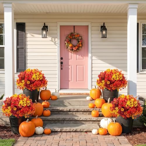 20 Pcs Artificial Fall Flowers for Outdoors Fake Mums Fall Decor