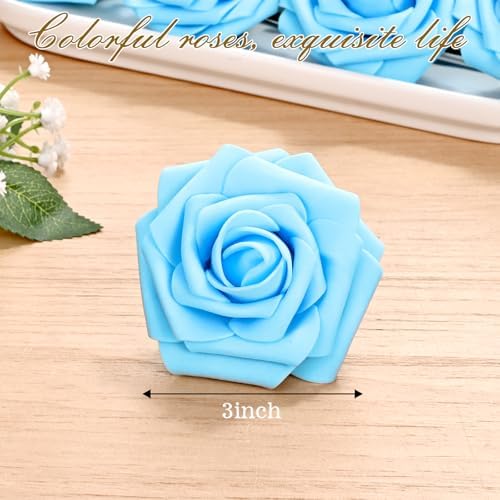 BLEUM CADE 36Pcs Artificial Flowers Fake Foam Roses with Stems for Wedding