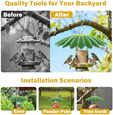 10.5 inch Hummingbird Feeder Shade Dome Cover,Rain Guard,Weather Guard for Bird Feeder, Umbrella Cover for Bird House for Outdoor,Squirrel Baffle,Flower Design(Green)