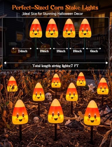4 Candy Corn Pathway Marker Lights Outdoor, 7Ft Halloween Decoration Stake