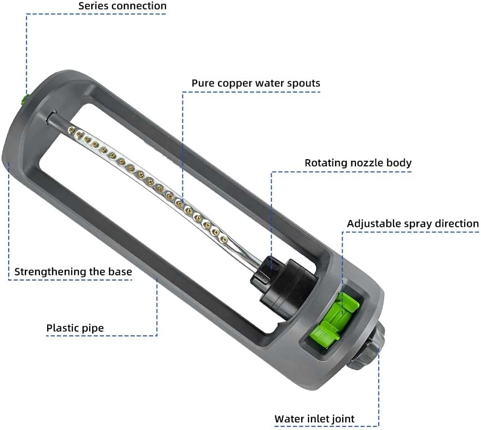 Lawn Sprinkler, HH Together Oscillating Sprinkler with 18 Hole Brass Nozzles, Watering for Lawn & Garden Covers up to