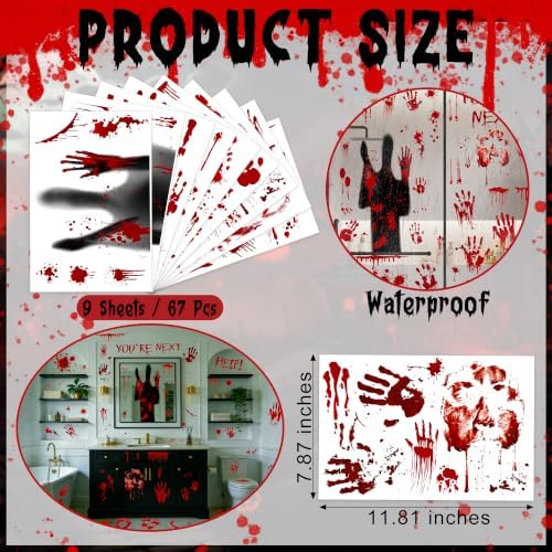 67PCS Bloody Halloween Decor, Handprint Halloween Window Clings for Home