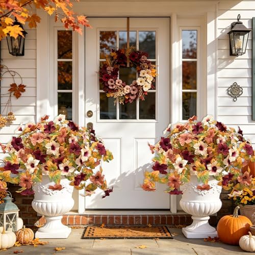 Ouddy Decor Artificial Fall Flowers for Outdoors Decor, Orange Brown, 2 Pcs