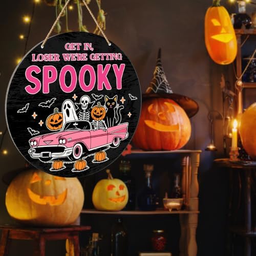Pink Halloween Decor Spooky Season Wooden Hanging Door Sign Decor