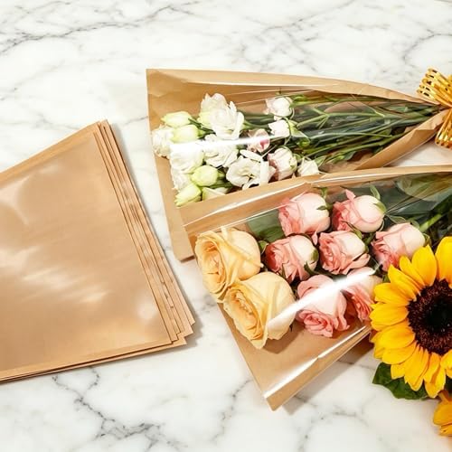 JOYIT Flower Bags for Bouquets, 50PCS Flower Wrapping Papers, 9.8“ x 18”