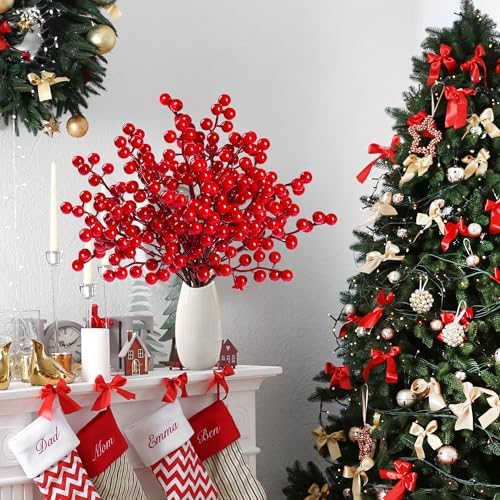 Sggvecsy 30 Pack Artificial Red Berry Stems 6.5inch Christmas Red Berry Picks Holly Berry Branches for Christmas Tree Decorations Holiday DIY Crafts Xmas Ornaments Wedding Home Decor
