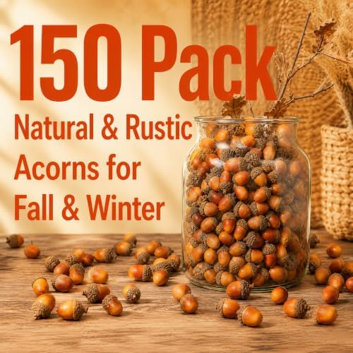 TOPZEA 150 Pack Artificial Acorns, Simulation Small Acorn with Natural Caps, Lifelike Fake Acorn Prop Table Vase Bowl Fillers, Festival Decor for Fall, Thanksgiving, Christmas, Crafts Supplies