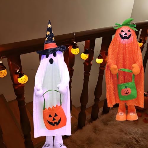 YUETJIN 32" Light Up Halloween Pumpkin Décor, Standing Trick or Treat