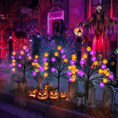 Lewtemi 2 Pack Halloween Solar Light 40 Firefly LED for Garden Yard Pathway