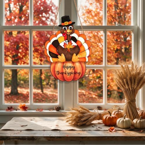 Thanksgiving Decorations Turkey Wood Sign Pumpkin Front Door Wreath Sign 01