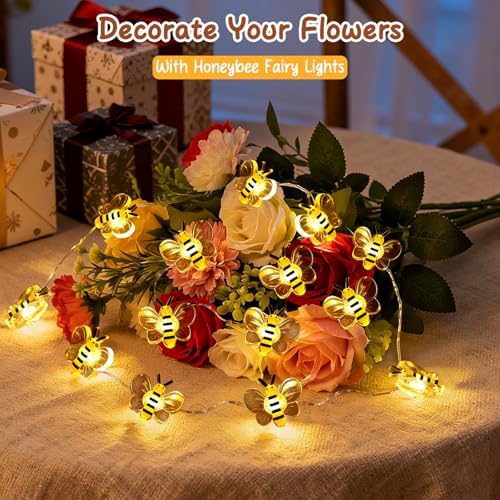 Coquimbo Bee Decorations String Lights, 10ft 30 LED Cute Honeybee Fairy Lights Battery Operated, Gifts for Women Girls Boys Kids, Room Decor for Bedroom Plants Patio Party Wedding Party Xmas