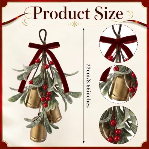 Tigeen 1 Pcs Christmas Mistletoe 3 Bells Bow Hanging Ornament, Wine Red