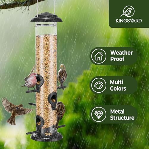 Kingsyard Metal Bird Feeders for Outdoors Hanging, Tube Bird Feeder with 6 Feeding Ports, 15 Inch, Chew-Proof & Weatherproof, Black (Pack of 2)