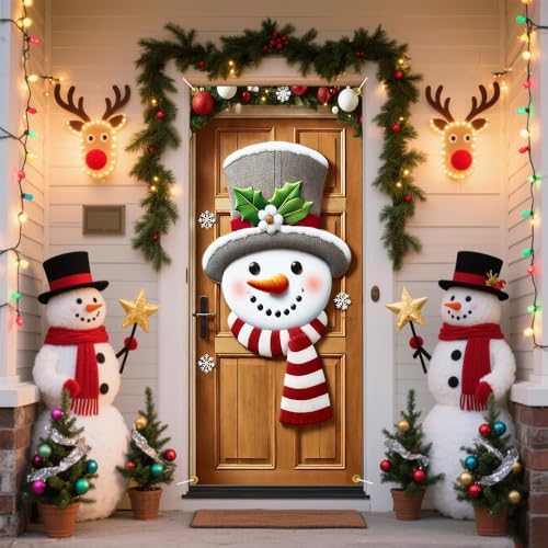 Snowman Door Hanger 35x71in Holly Top Hat Pine Arch Accent