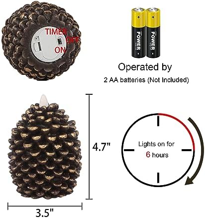Eldnacele Pine Cone Flameless Candles Battery Operated with 6 Hour Timer