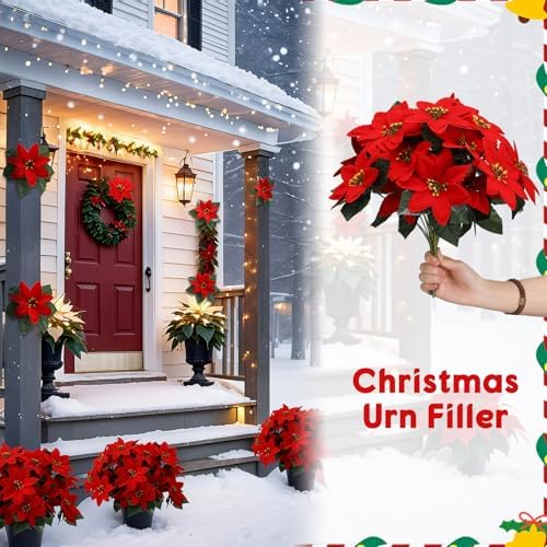 Daifunli 6 Pcs Christmas Poinsettias Artificial Flower for Outdoor Outside