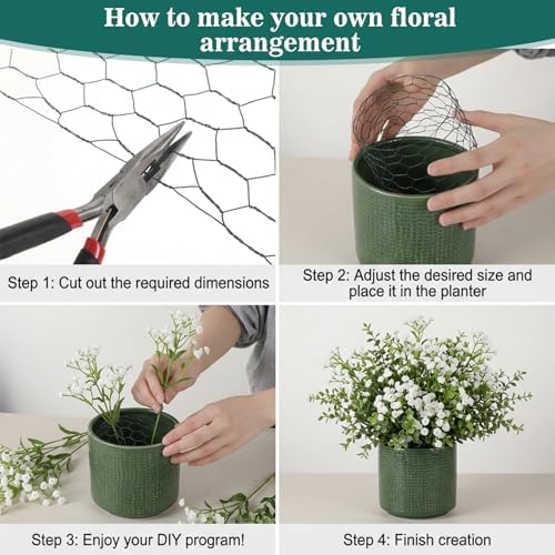 Ouligay Flower Wire 3.94 X 118 Inch Chicken Wire for Floral Arrangements Floral Chicken Wire Roll Green Mesh Netting Garden Iron Wires Fence for DIY Crafts Wreaths, Poultry, Plant Support & Protection