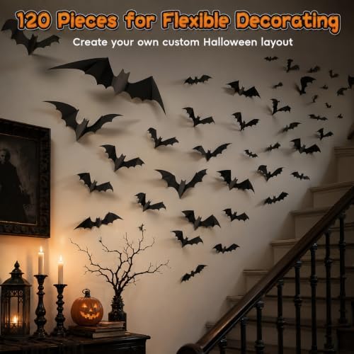 120pcs Bats Wall Halloween Decorations Indoor, Bats Wall Decor Stickers
