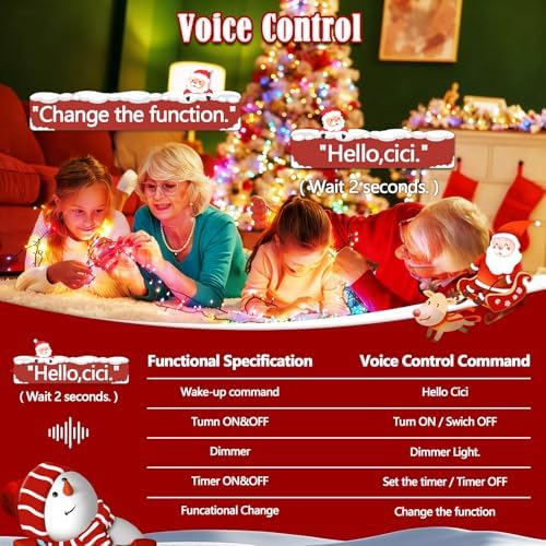 Voice Control 88Ft 240LED Christmas String Lights with Remote, Multicolor