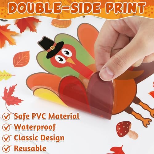 9 Sheets Thanksgiving Window Clings, 116PCS Thanksgiving Decorations Window Stickers, Turkey Decal Stickers with Cute Cones Nuts Maple Leaves Patterns for Fall Harvest Decorations Decor Accessories