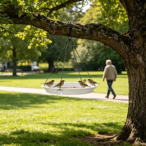 Seed Catcher Tray, Bird Seed Catcher Tray with Hanging Chains & Drainage Holes, Durable Plastic Platform for Outdoor Backyard Garden Bird Feeder Bird Bath Wild Bird Watching Supplies