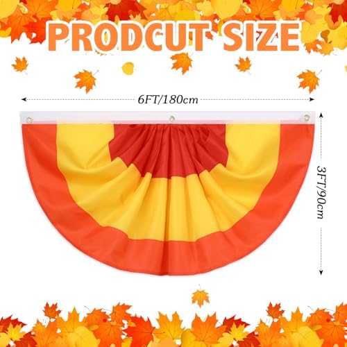 VitalCozy 4 Pcs Fall Thanksgiving Pleated Fan Flags 3 x 6 Feet Orange Red Yellow Stripe Pleated Flag Buntings for Outside Half Fan Banners for Autumn Thanksgiving Indoor Outdoor Holiday Parade Decor