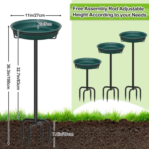 39In Freestanding Birdbaths Bowl Outdoor, Standing Garden Bird Bath Bird Feeder Bowl with Metal Stake, Detachable Decoration Spa Birdfeeder for Garden Patio Yard Lawn, 4 Spiky Feet (D)