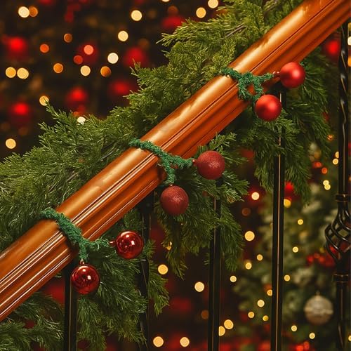 Dingion 30 Pcs 20 Inches Christmas Garland Ties with Balls Decorative Twist Ties for Banister Stairs Railing Reusable Flexible Twist for Home Xmas Holiday Decor Gift Craft Wrapping(Red)