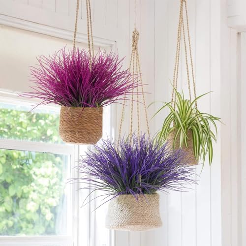 RECUTMS 15.7" Fake Outdoor Plants Purple Artificial Grass Plants Fake Bush