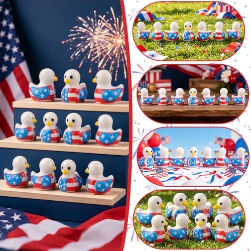70 Pcs Patriotic Eagle Duck Figurine 4th of July Bulk Tiny Resin Duck 250th Anniversary Independence Day Miniature Ornaments for Vase Filler Jewelry Making DIY Crafts Party Gifts Decorations