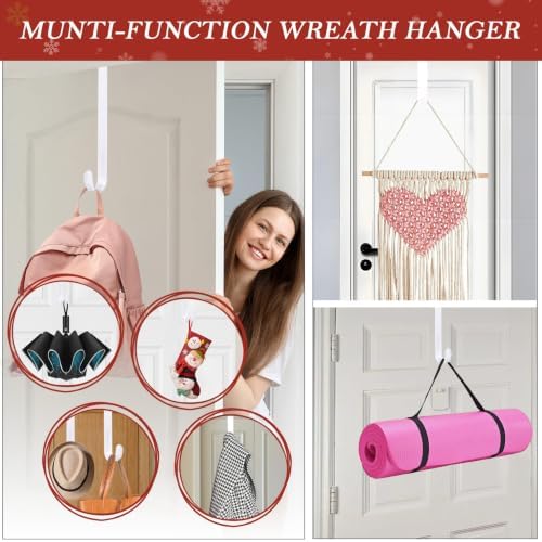 2 Pack 12" Metal Wreath Hanger for Front Door, Non-Scratch, White