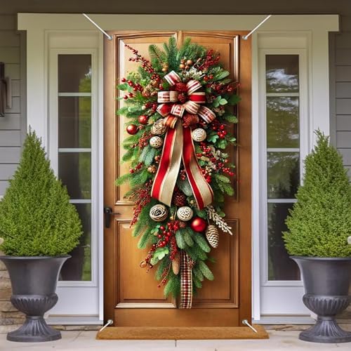 BlissYard Christmas Door Cover Garland 35x71 Inch Polyester
