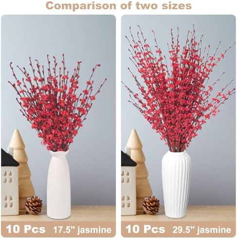 10Pcs 17.5" Red Artificial Jasmine Flowers Stem for Vase DIY Wreath Decor
