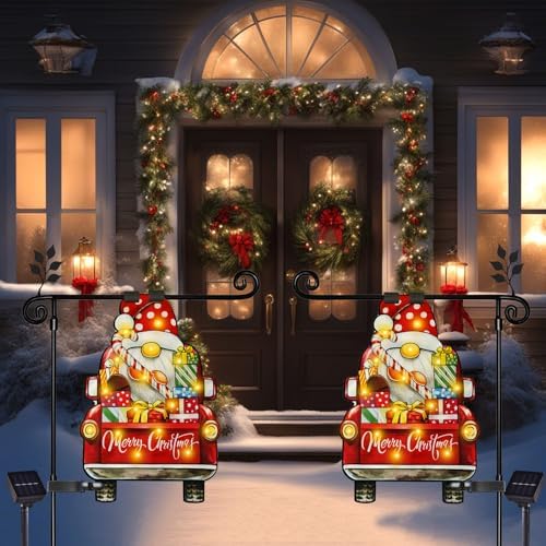 28x40 Solar Christmas Dwarf Garden Flag, Outdoor Decor