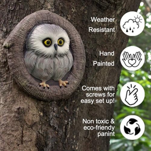 Owl Tree Hugger Whimsical Tree Sculpture Garden Statues Outdoor Tree Face Decor Garden Peeker Yard Art Decorations (Singel Owl)