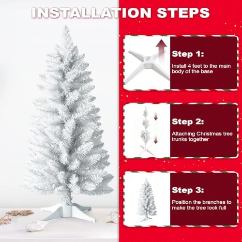4ft Artificial Christmas Tree, Mini Xmas Pine Tree with 4-Leg Stable Plastic Base, Small Tabletop Christmas Tree for Home Office Holiday Party Indoor Decoration