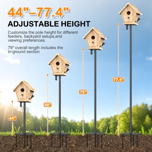 Bird Feeder Pole 85 Inch, Heavy Duty Adjustable Bird House Pole Mount Kit, Universal Top and Side Mount for Smart Bird Feeders, Bird Houses, Seed Trays and Weather Stations with 4-Stake Stable Base