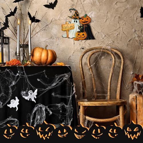 Barydat Happy Halloween Ghost Wreath Black Cat Welcome Front Door Sign