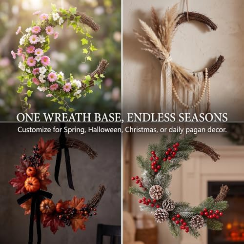 Veemoon 2pcs Moon Rattan Wreath, Small Natural Grapevine Garland DIY Crafts Plant Vine Wreath Front Door Vine Branch Half Moon Frame Wired Macrame Door Decor for Christmas Wedding Party, 9.8 Inch