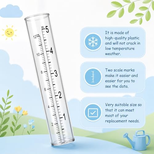 JJUNW 6 Pcs Rain Gauge Replacement Tubes, 5" Clear Plastic Rain Meter Tube