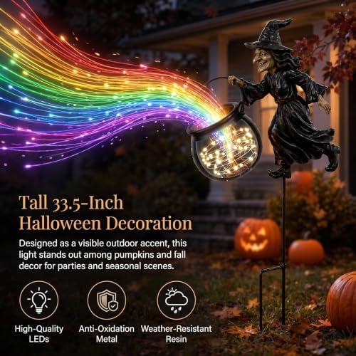 Halloween Witch Cauldron Garden Light Flying Witch Waterfall Stake (1PC)