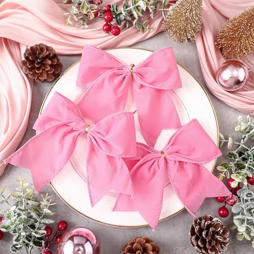 Janinka 12 Pcs 6 Inch Christmas Velvet Bows Decoration for Wreath, Pink