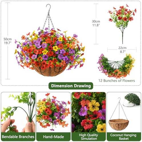 Artificial Fake Hanging Flowers Plants Basket for Outdoor Decoration