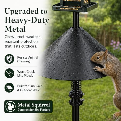 Metal Squirrel Baffle for Bird Feeder Pole with Spring, Fits 0.5"-1"