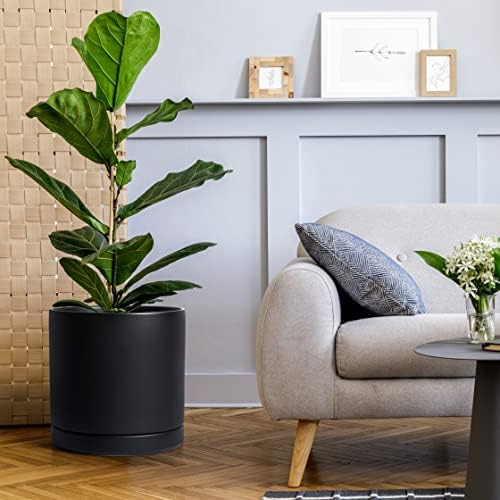 D'vine Dev 12 Inch Ceramic Planter Pot, Black, 94-O-F-2
