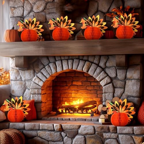 Fourluoo 12 Pcs Fall Thanksgiving Table Decor Turkey Honeycomb Centerpiece